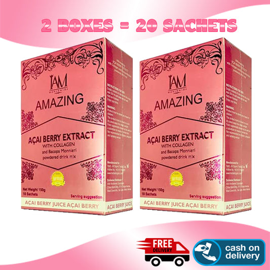 Acai Berry Juice with Collagen and Bacopa Monniere | 2 Boxes | 20 Sachets