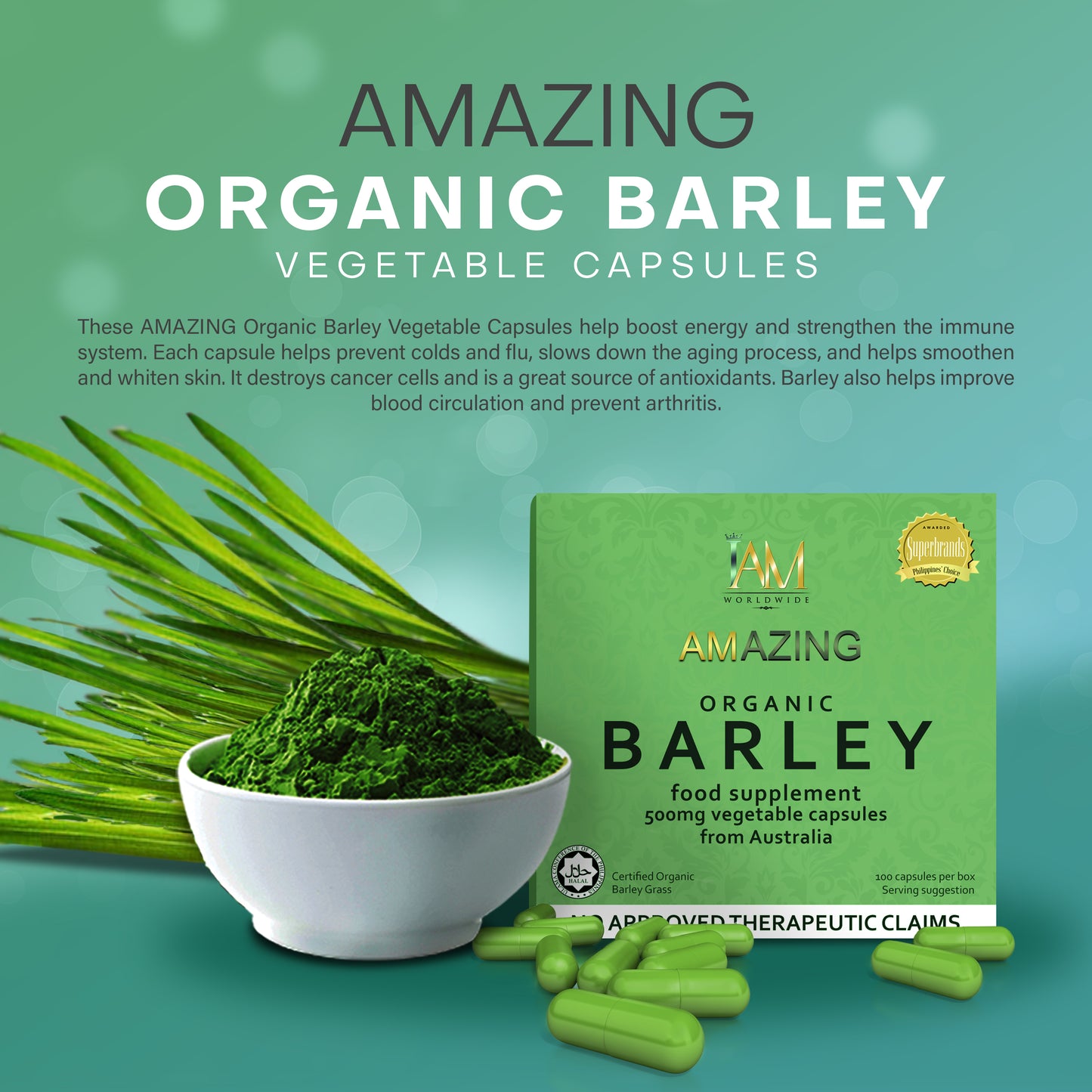 Amazing Organic Barley Capsule | 1 Box | 100 Capsules