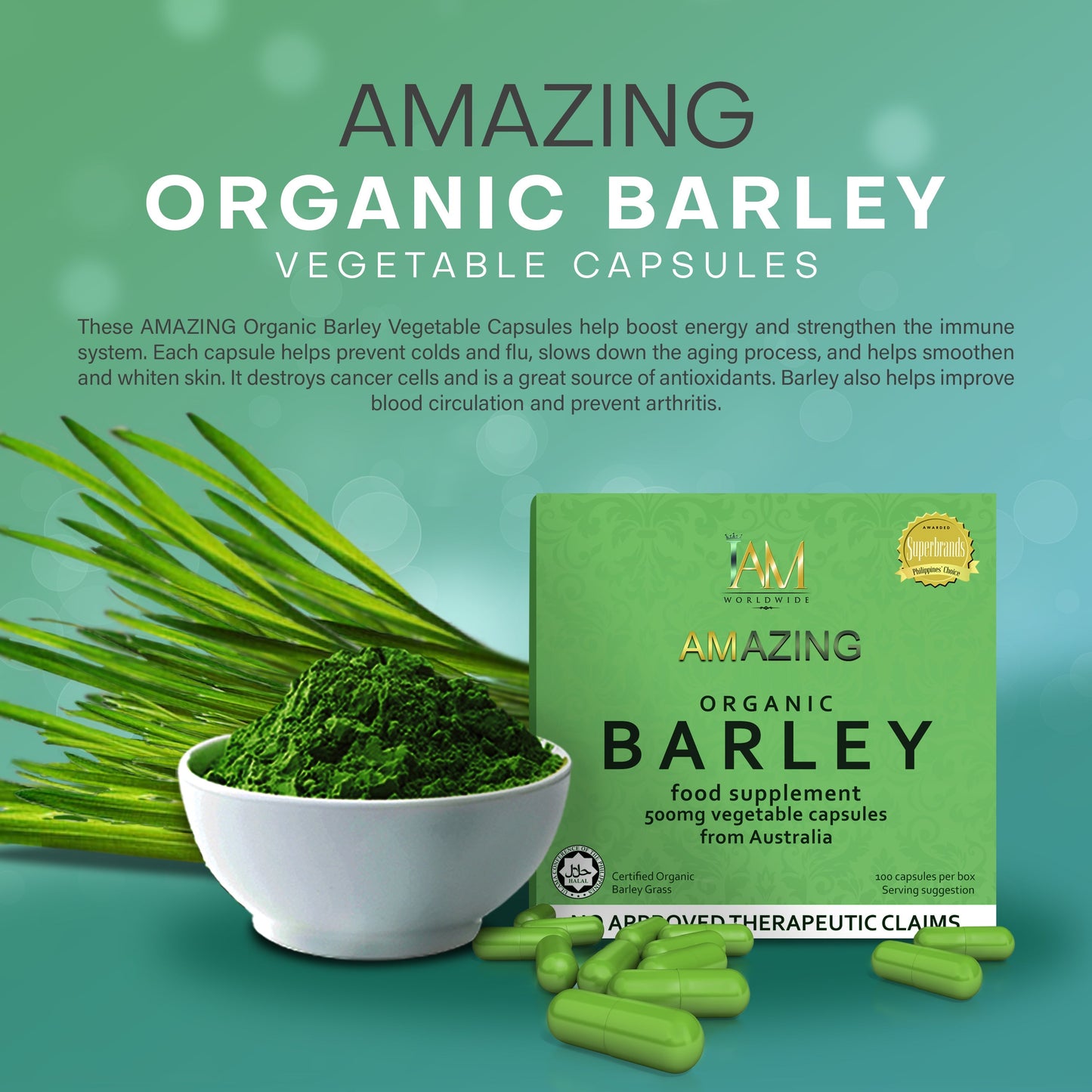 Amazing Organic Barley Capsule | 3 Boxes | 300 Capsules